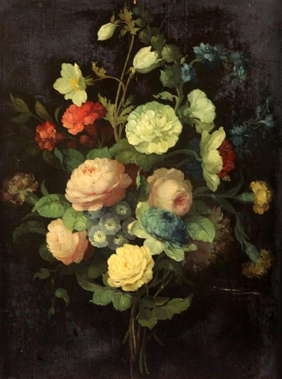 Continental School Still life of flowers against a black ground, 16 x 11.75in.